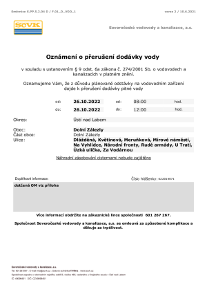 odstávka vody